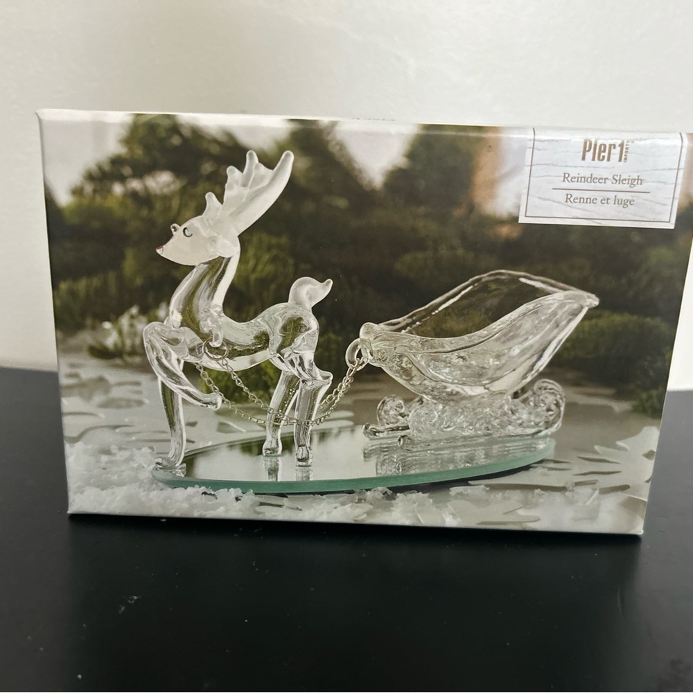Pier 1 Crystal Glass Reindeer Sleigh